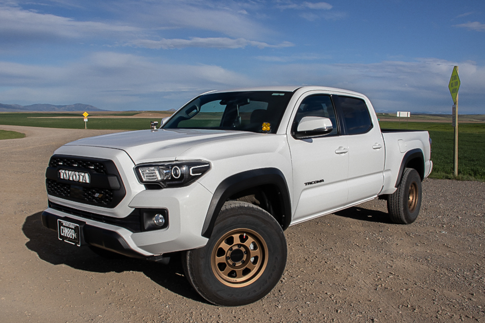 Cali Raised LED Ditch Light Brackets With Baja Designs Lights On Tacoma