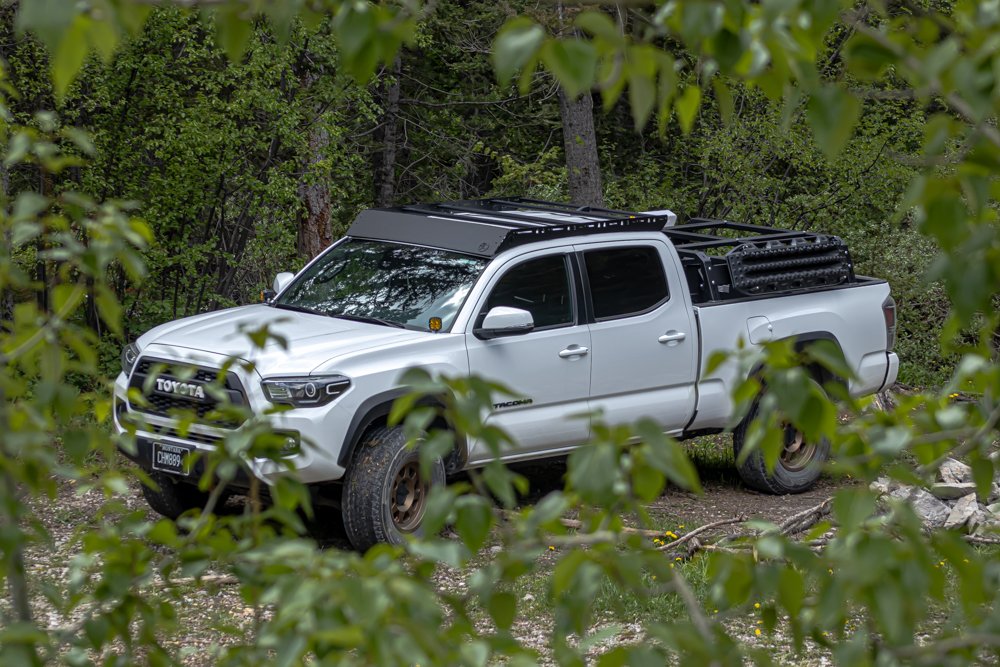 Super White 3rd Gen Tacoma with AL Offroad Roof Rack