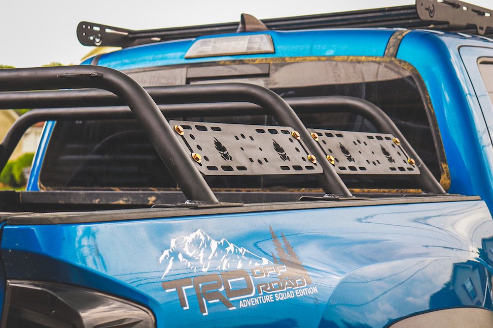 Blazing Blue Pearl 3rd Gen Tacoma with Tacoma Pocalypse Mid-Height Bed Rack