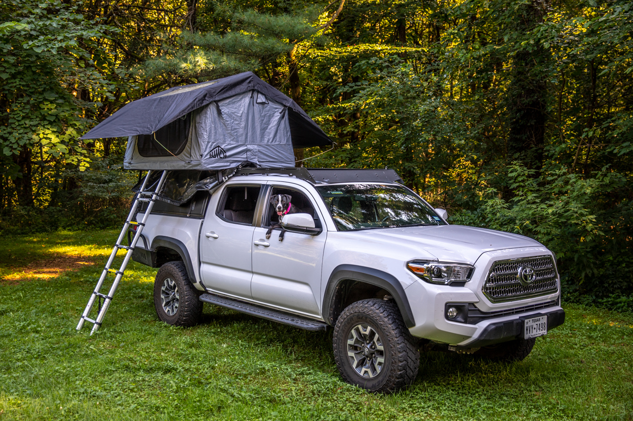 Lifted Super White 3rd Gen Tacoma with Hutch Tents Daly 2 Rooftop Tent