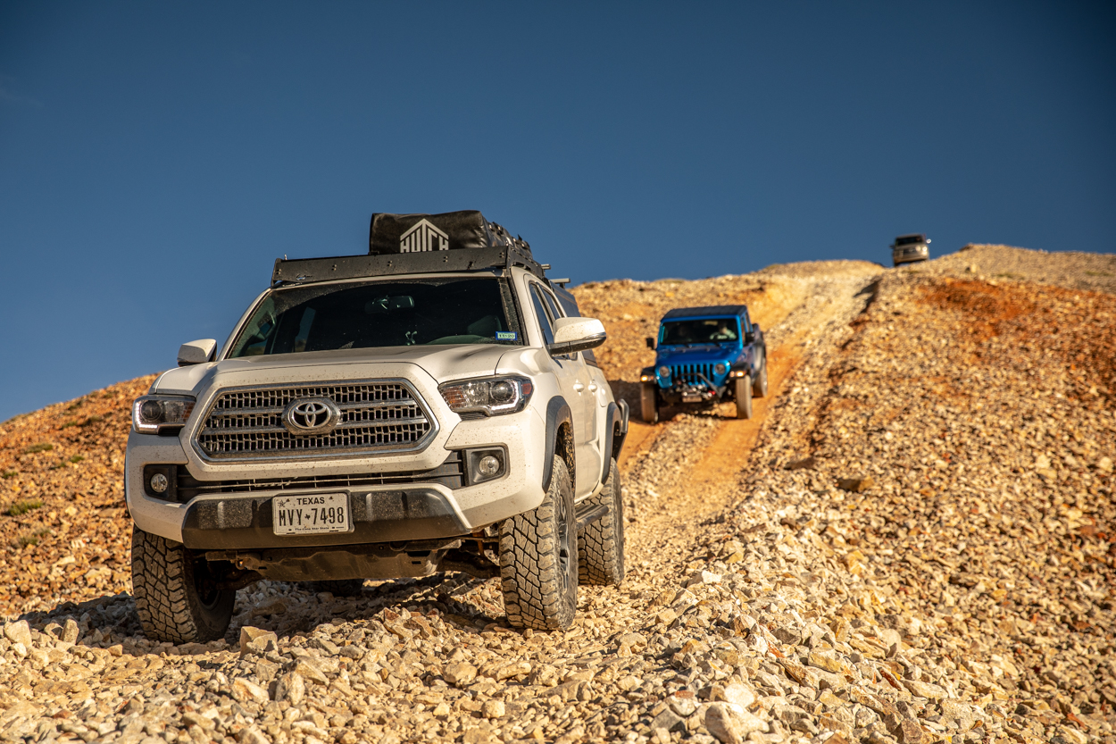 Lifted 3rd Gen Tacoma with Cooper S/T Maxx Descending from Red Cone Pass Summit