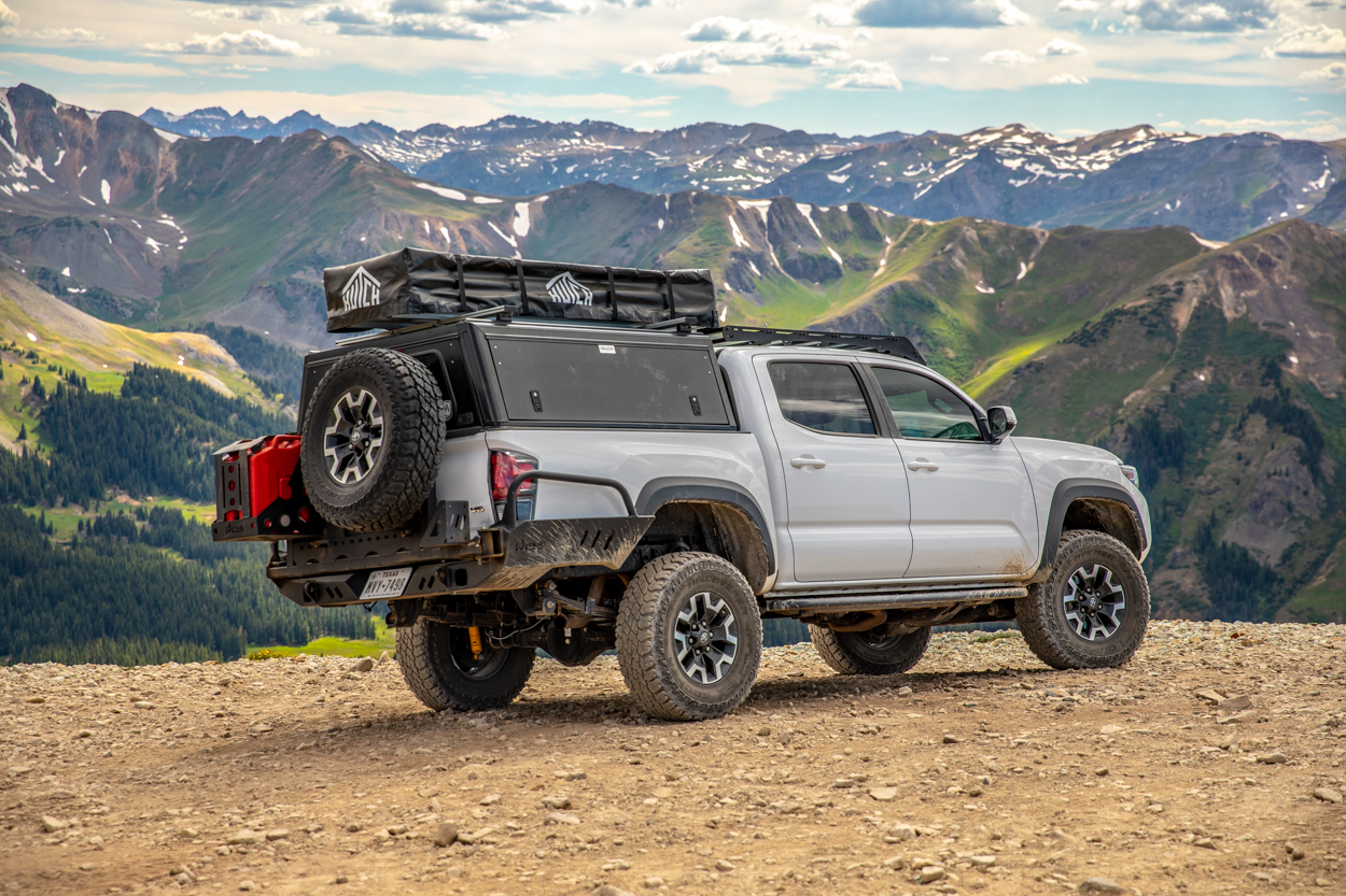 Lifted Super White 3rd Gen Tacoma on Engineer's Pass Trail in Southwest Colorado