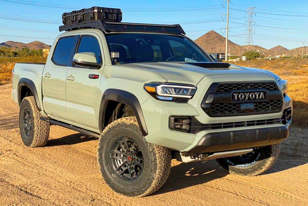 Lifted Lunar Rock 3rd Gen Tacoma with Jeff Westcott Designs Bolt-On Rock Sliders