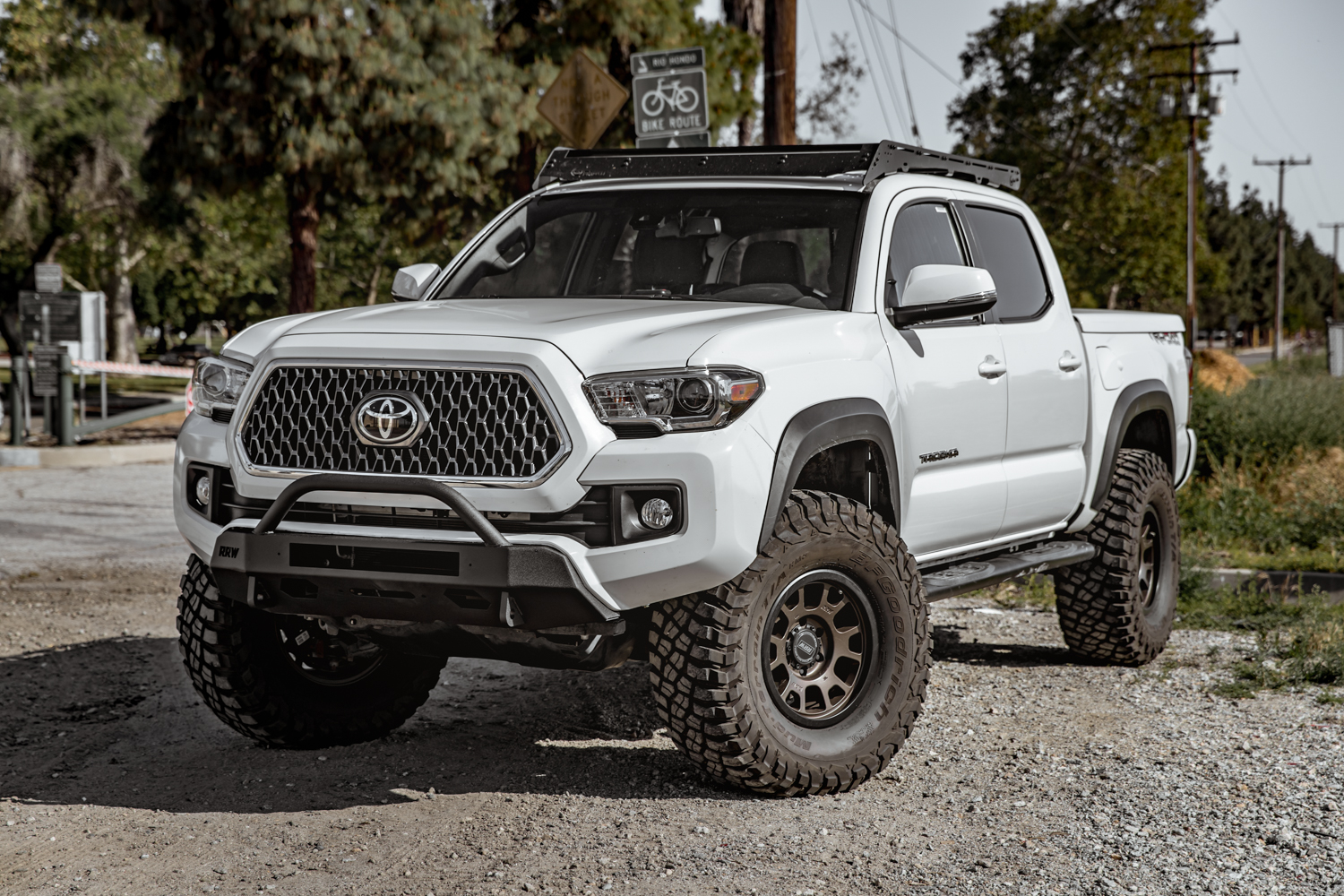 Lifted 3rd Gen Tacoma with Relations Race Wheels (RRW) Low-Profile, Slim Stealth Winch Bumper