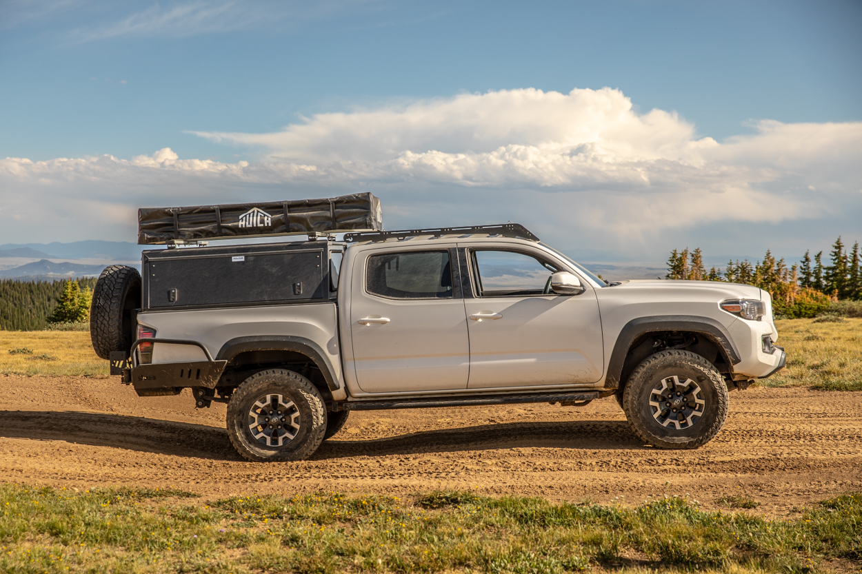 Shrockworks Bolt-On Rock Sliders on Lifted Super White 3rd Gen Tacoma