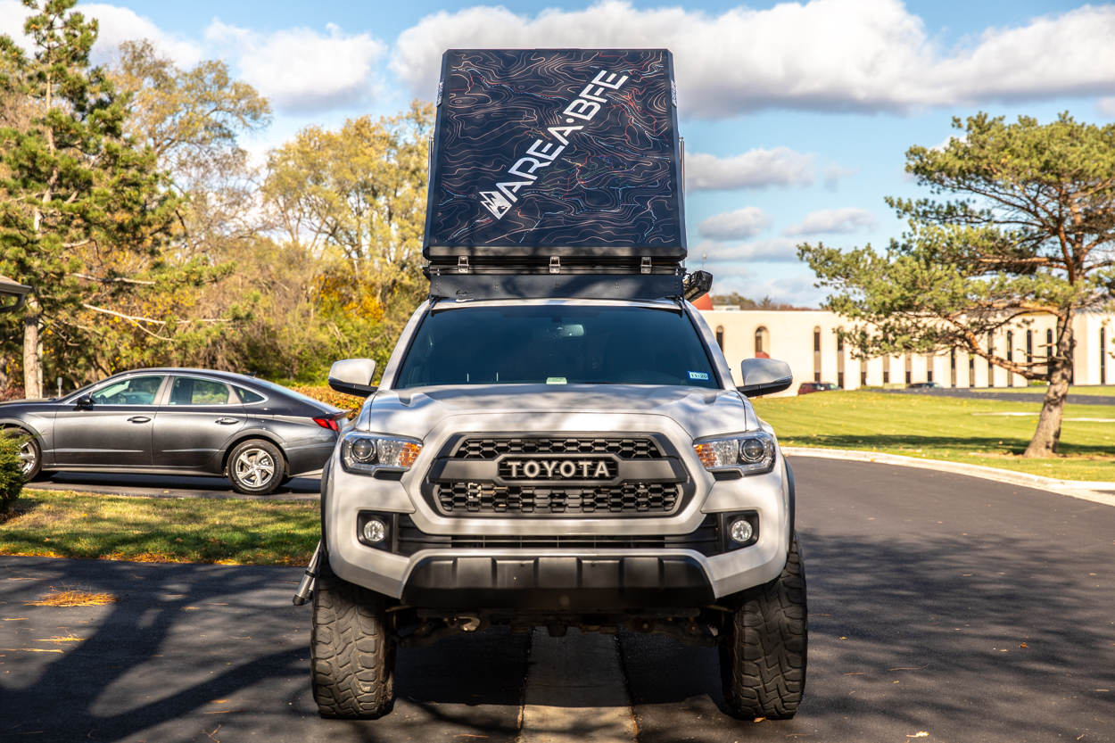 AreaBFe Aluminum Hard Shell Clamshell Rooftop Tent on 3rd Gen Tacoma