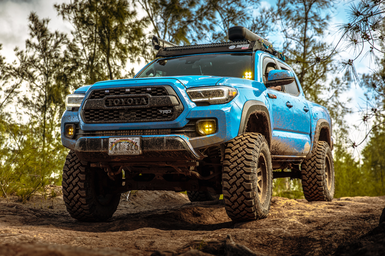 Lifted 3rd Gen Tacoma Voodoo Blue Tacoma with Drop Bracket Lift Kit & 35" Tires