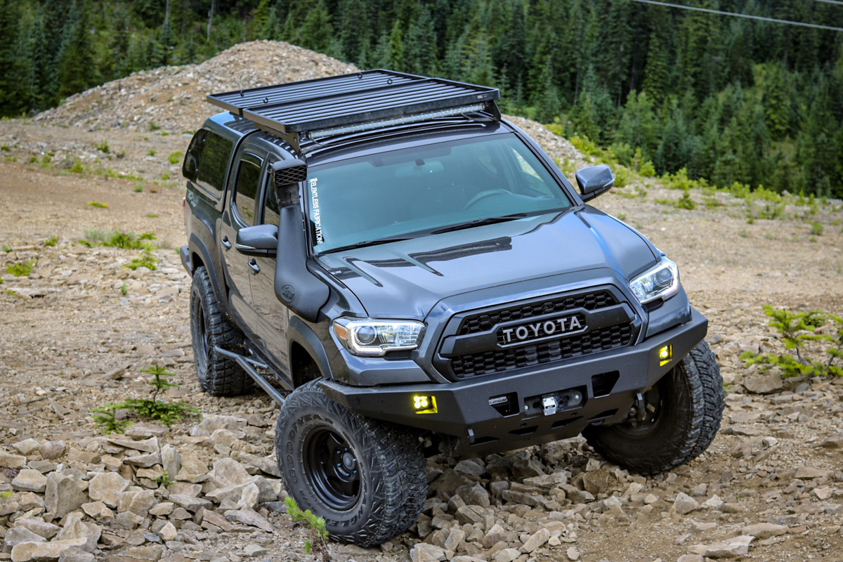 2nd & 3rd Gen Tacoma Roof Rack Options - Front Runner Outfitters Roof Rack on Double Cab 3rd Gen Tacoma with Bed Topper