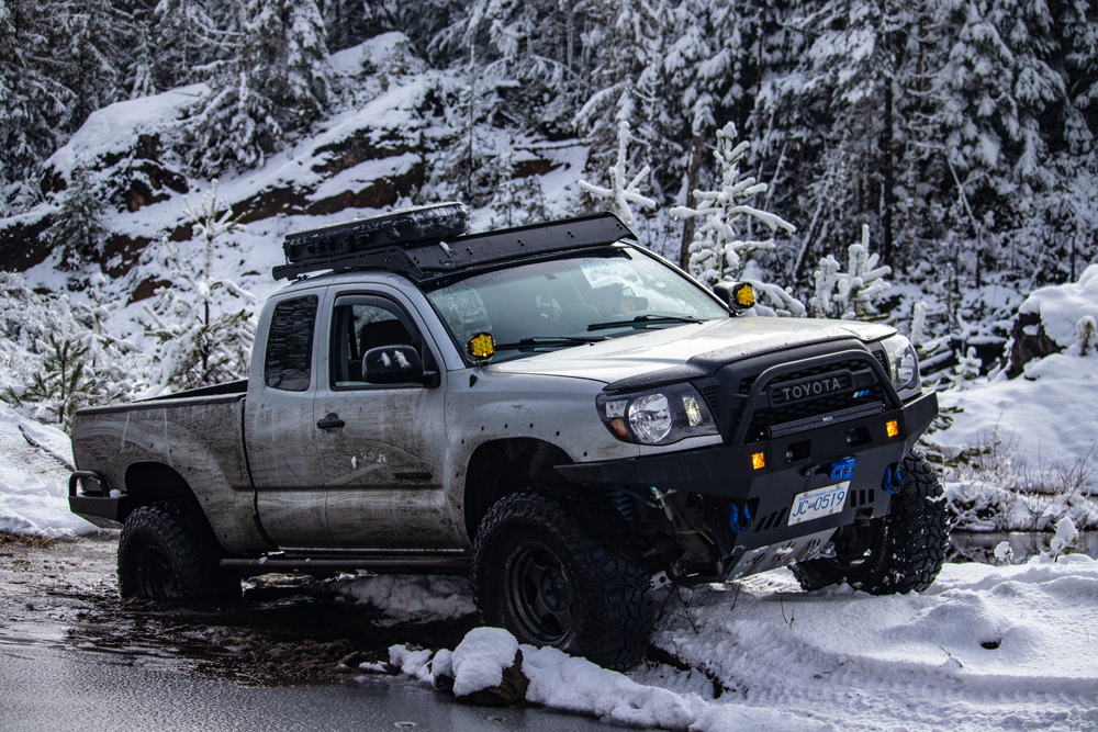 Hood Guard / Bug Deflector on Lifted Silver 2nd Gen Tacoma Overland Build