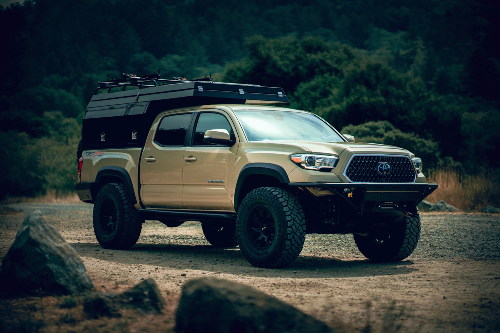 Lifted Quicksand 3rd Gen Tacoma with TrailFort TF Alpha Camper