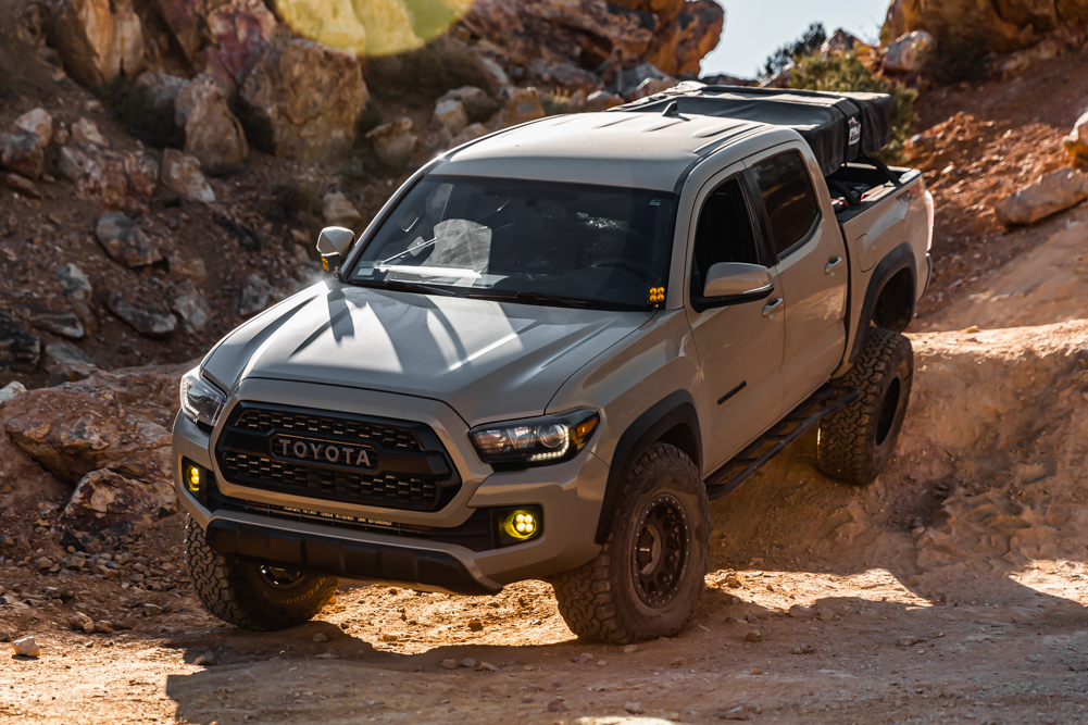 Lifted Quicksand 3rd Gen Tacoma with TRD Pro Grille & Amber/Yellow Baja Designs LED Lights