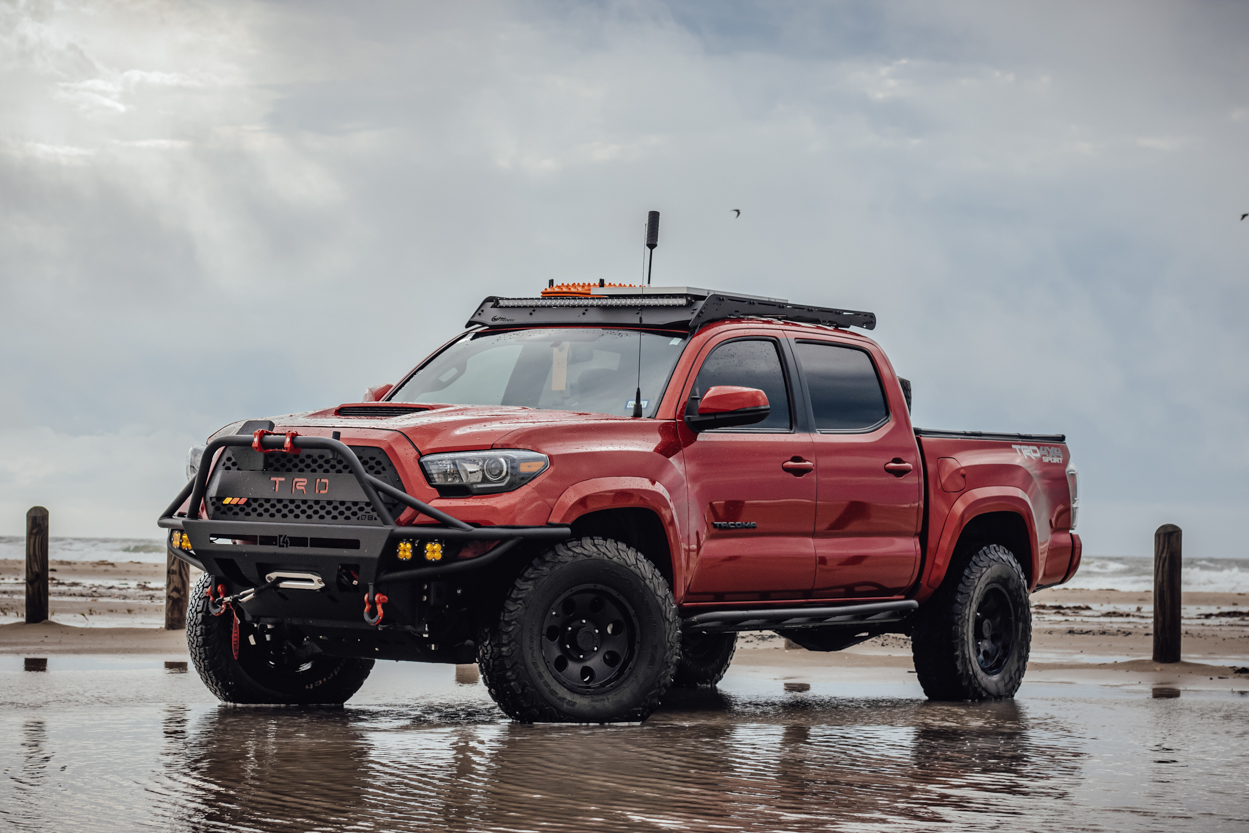 Lifted 3rd Gen Tacoma with Prinsu Roof Rack & C4 Fabrication Front Hybrid Bumper with Warn Winch