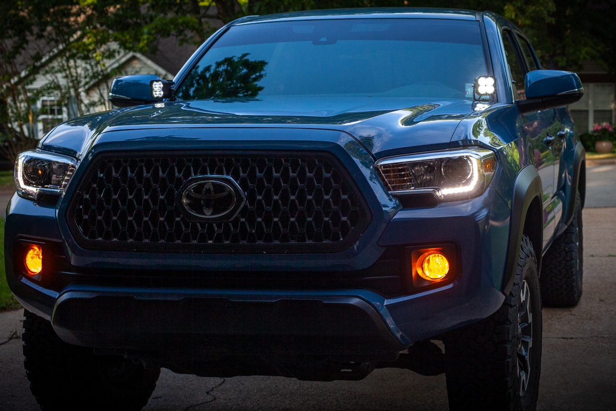 Cavalry Blue 3rd Gen Tacoma with Lamin-X Amber Fog Light Film & Lasfit 3" LED Pods