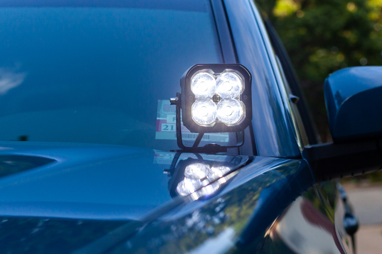 Lasfit 3-Inch LED Light Mounted on Cali Raised Ditch Light Bracket on 3rd Gen Tacoma