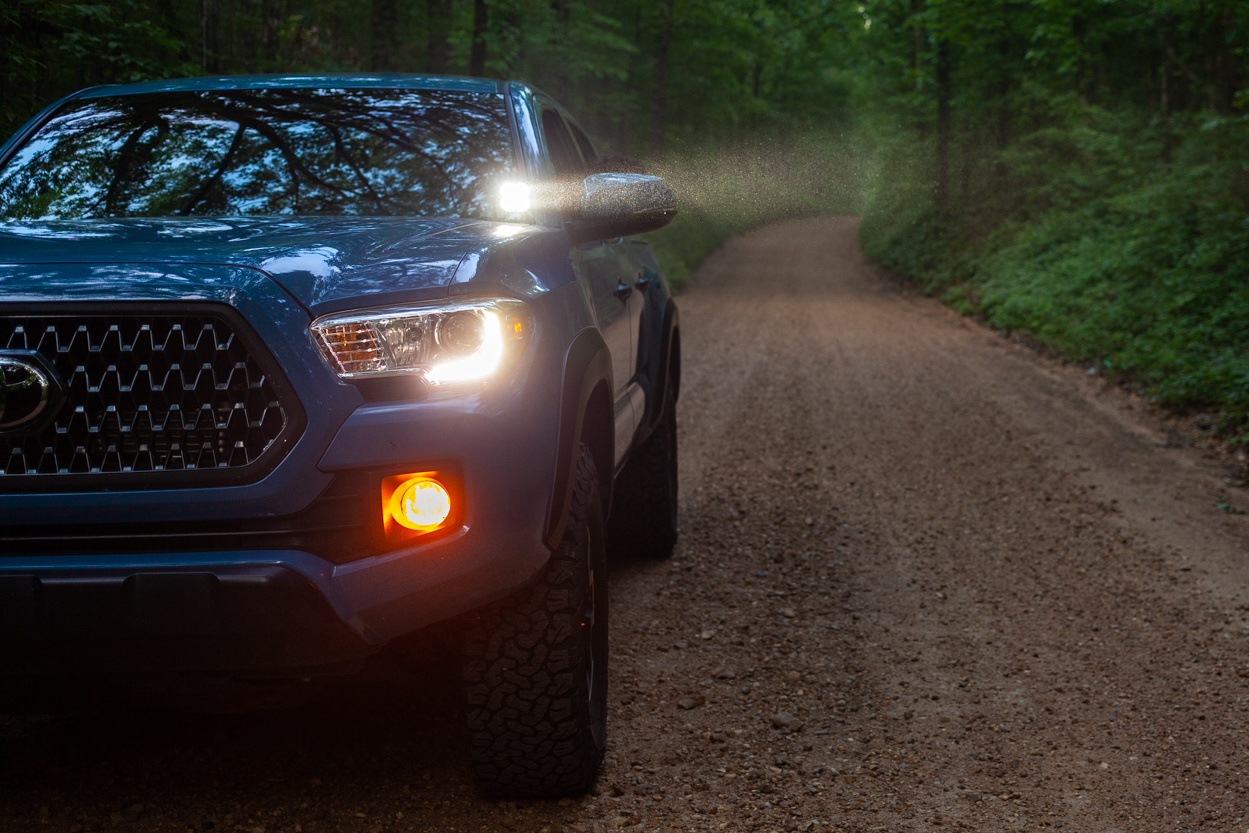 Cavalry Blue 3rd Gen Tacoma with Orange/Amber Fog Light Film & LED Ditch Lights