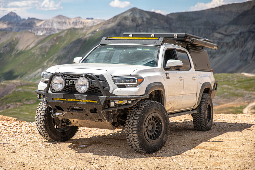 3rd Gen Tacoma with Relations Race Wheels Hybrid Front Bumper, DOM Rock Sliders & RR6-H Wheels