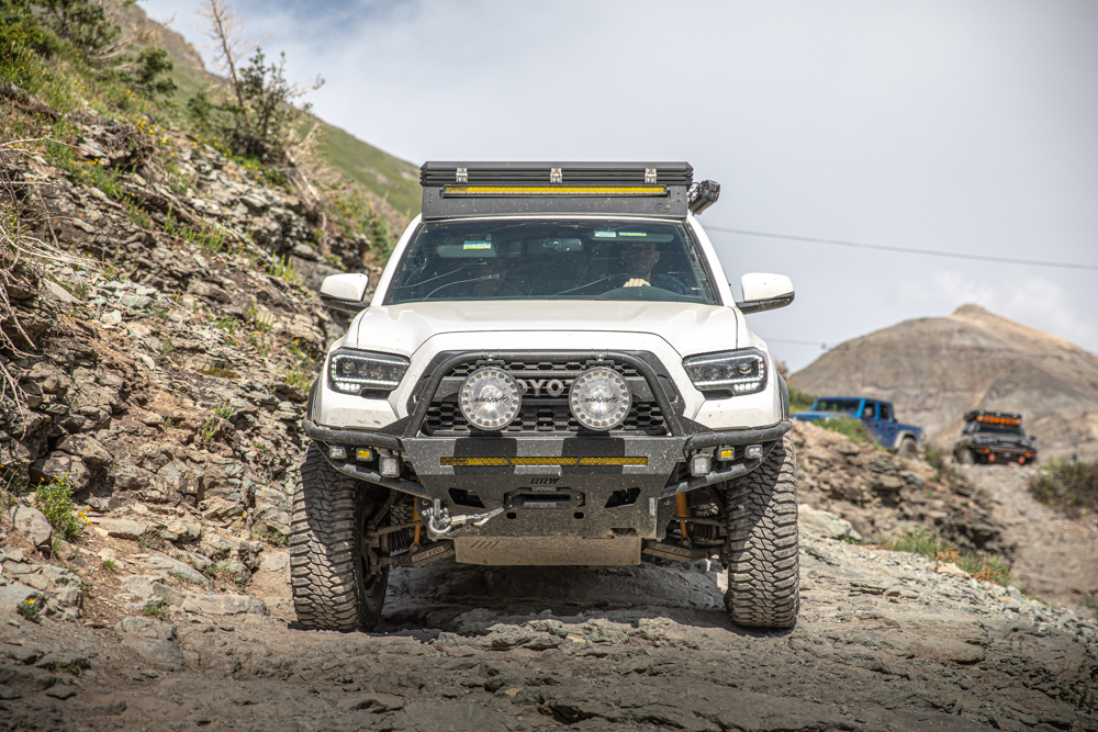 3rd Gen Tacoma with RRW Hybrid Front Bumper, Lightforce HTX 2s & AL Offroad Aluminum Roof Rack