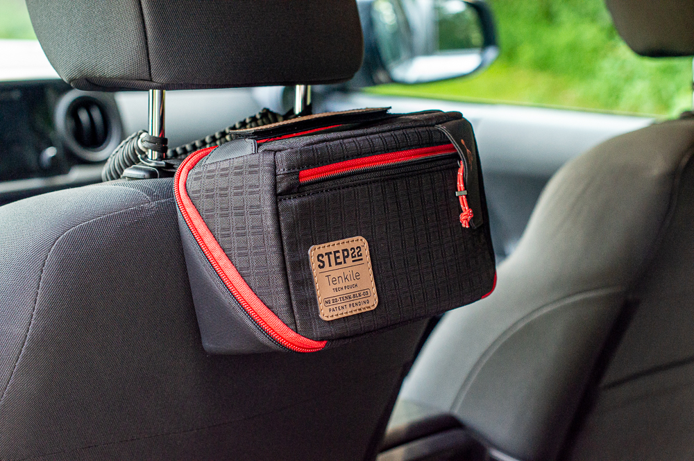 Step22 Tenkile Tech Pouch Mounted to Headrest in 3rd Gen Tacoma