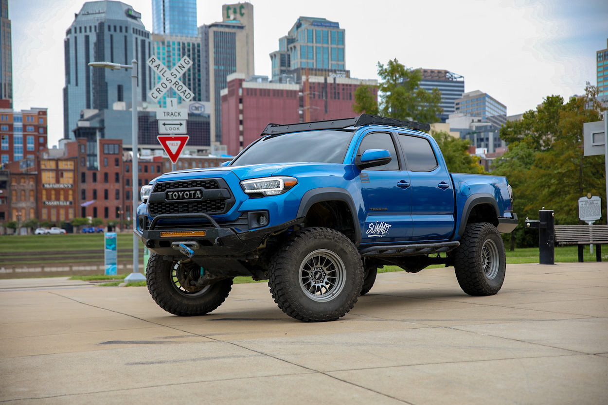 6-Inch Drop Bracket Lifted Tacoma with Summit Wheels & High Clearance Front Bumper