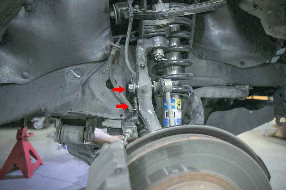 Remove 12mm Brake Line Bolt and 14mm Sway Bar Link