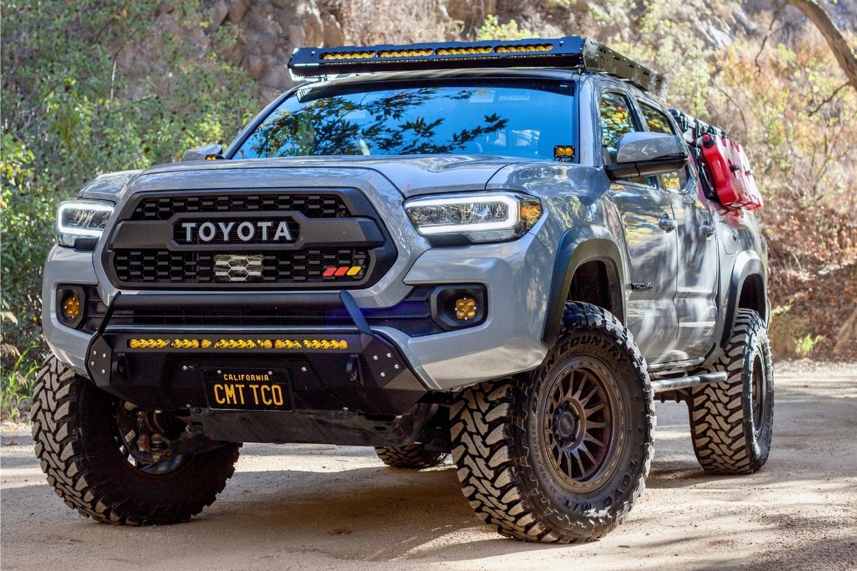 Lifted Cement 3rd Gen Tacoma with CBI Covert Front Bumper, RRW RR7-H Wheels, Toyo MT Tires & Baja Designs LED Lights