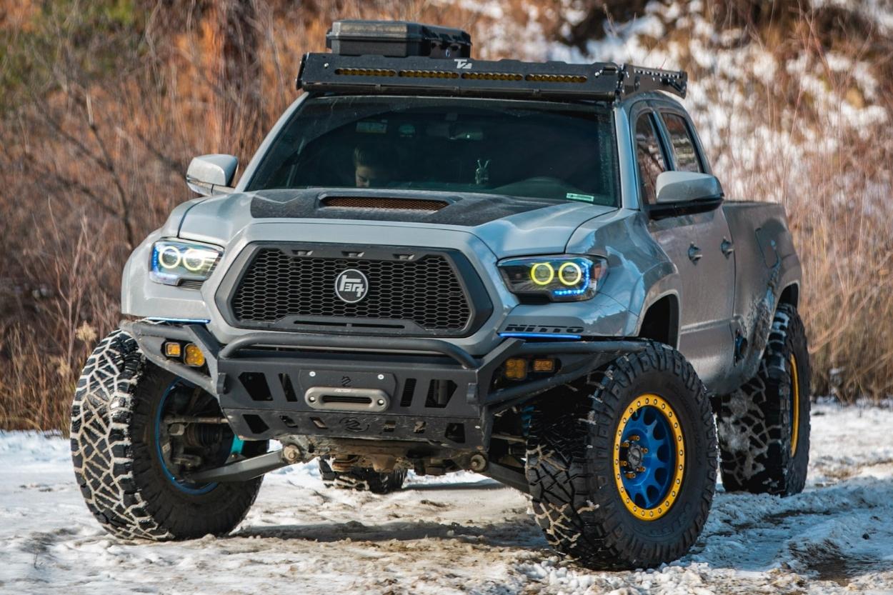 3rd Gen Toyota Tacoma with Long Travel, Alpha upTOP Roof Rack & Lil B's Fabrication Hybrid Front Bumper