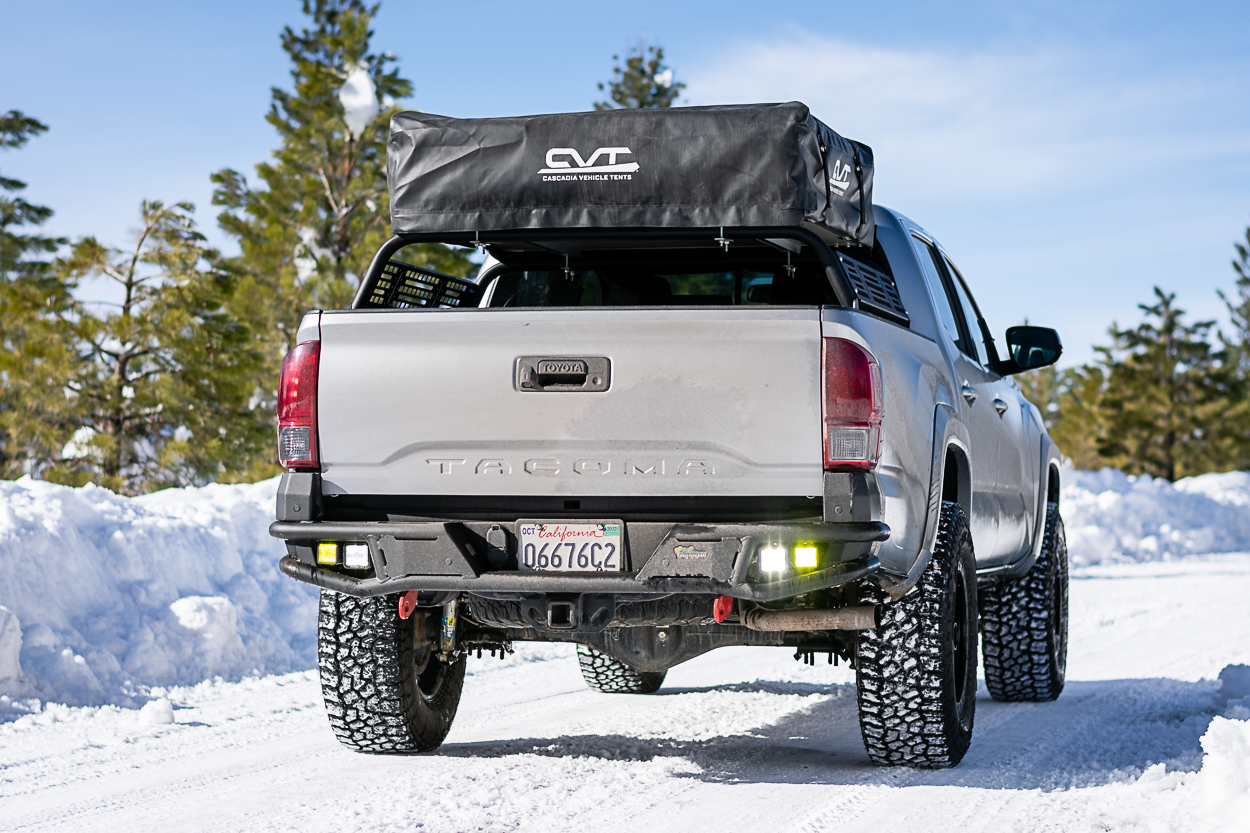 Ironman 4X4 40W LED Light Pods Mounted to Raid Off-Road Rear Bumper for 3rd Gen Tacoma