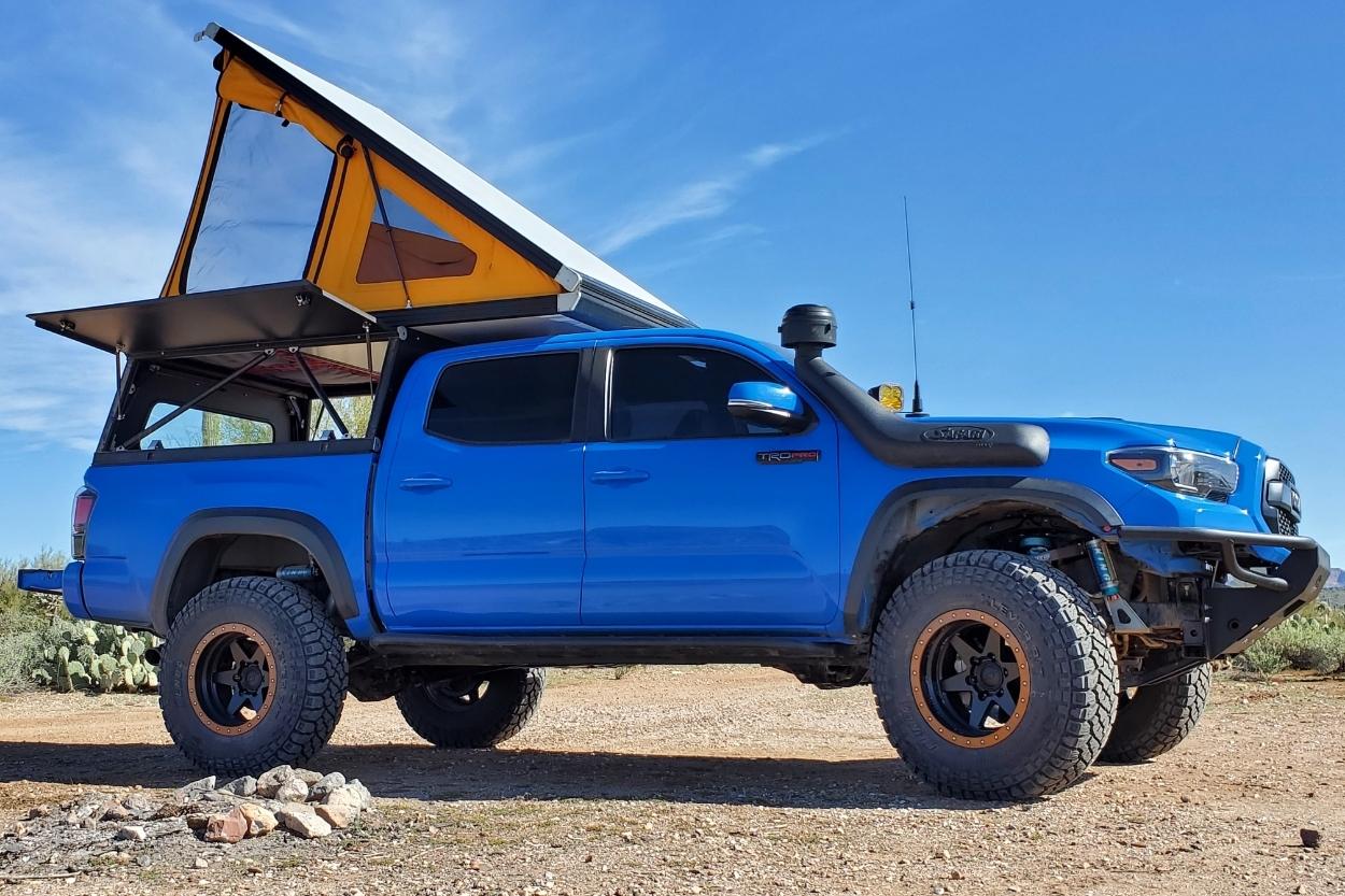 Voodoo Blue Toyota Tacoma with V2 GFC Camper, Safari Snorkel & SCS Wheels