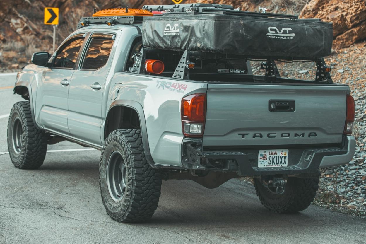 Lifted Cement 3rd Gen Tacoma with C4 Fabrication Bed Rack & CVT RTT