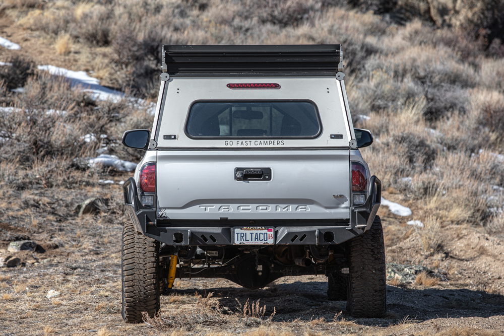 3rd Gen Tacoma with White GFC Camper & C4 Fabrication Rear Bumper