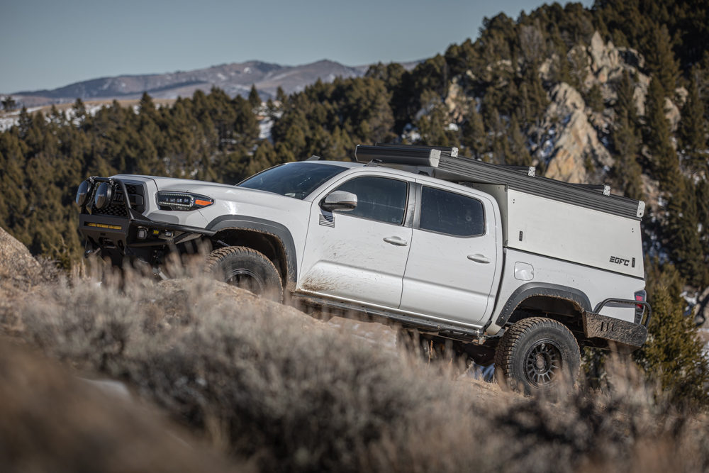 White Go Fast Camper on Super White Toyota Tacoma