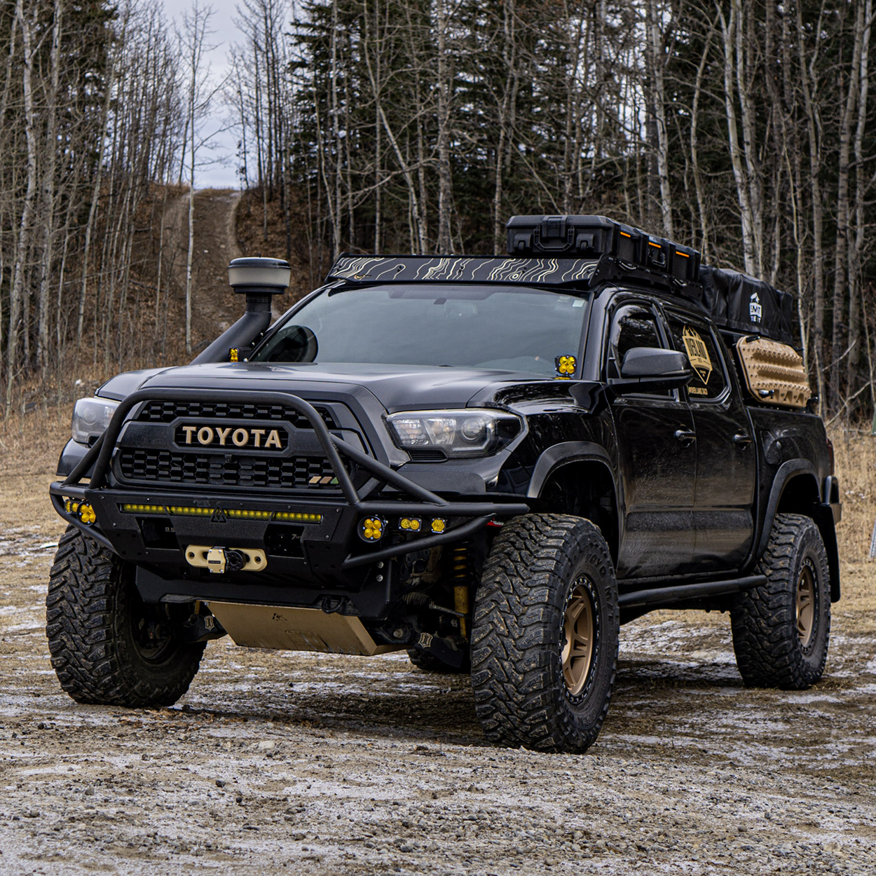 Midnight Black Metallic 3rd Gen Tacoma with Custom Front Bumper, Prinsu Roof Rack & Method Race Wheels