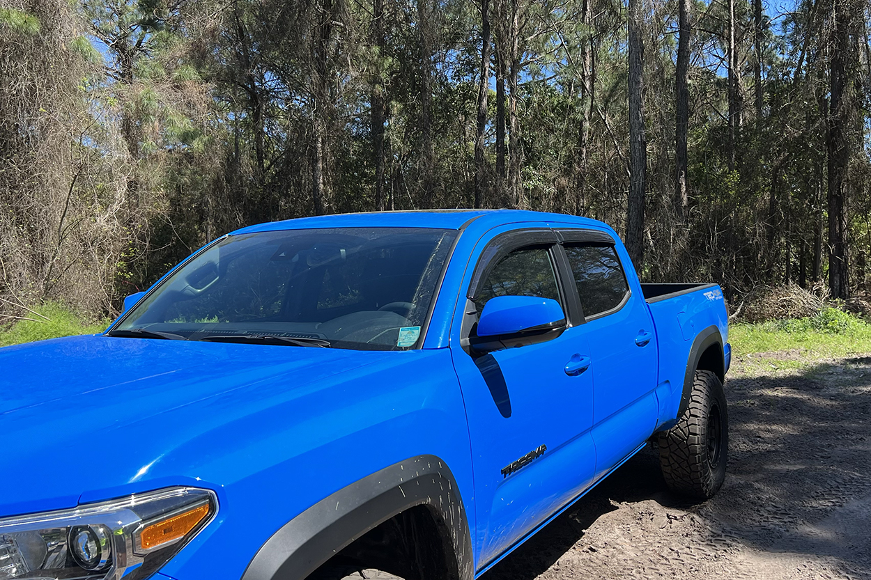 Yotaverse Wind & Rain Deflectors on Voodoo Blue 3rd Gen Toyota Tacoma