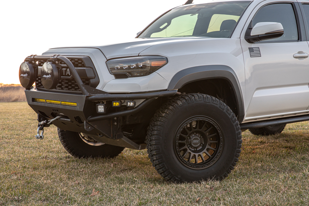 Super White 3rd Gen Tacoma with Black RRW RR6-H Wheels & AlphaRex Headlights