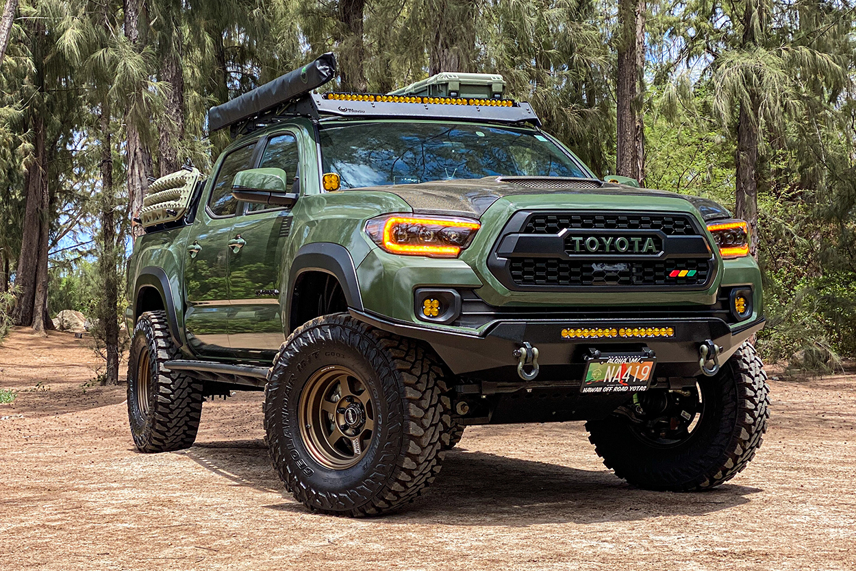 Army Green 3rd Gen Toyota Tacoma with Slim Low Profile Front Bumper