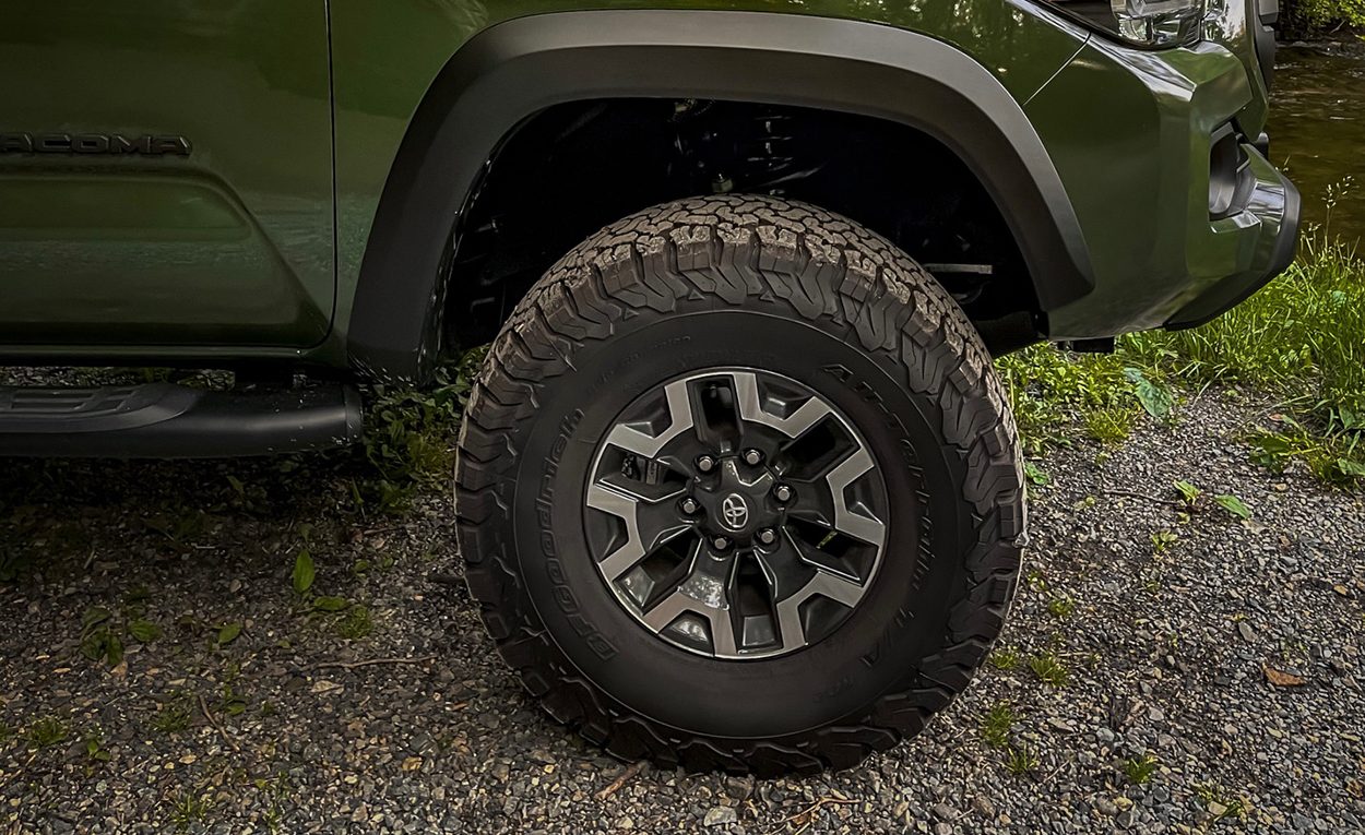 Army Green 3rd Gen Toyota Tacoma with BFG AT K02 Tires on TRD OR Wheels