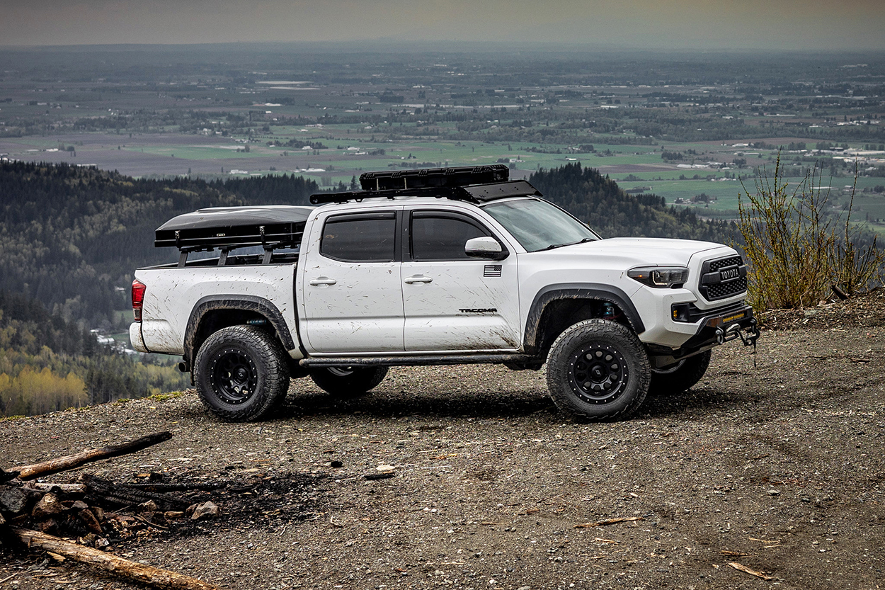 Super White Toyota Tacoma with iKamper Mini 2.0 & SSO Slimline Bumper