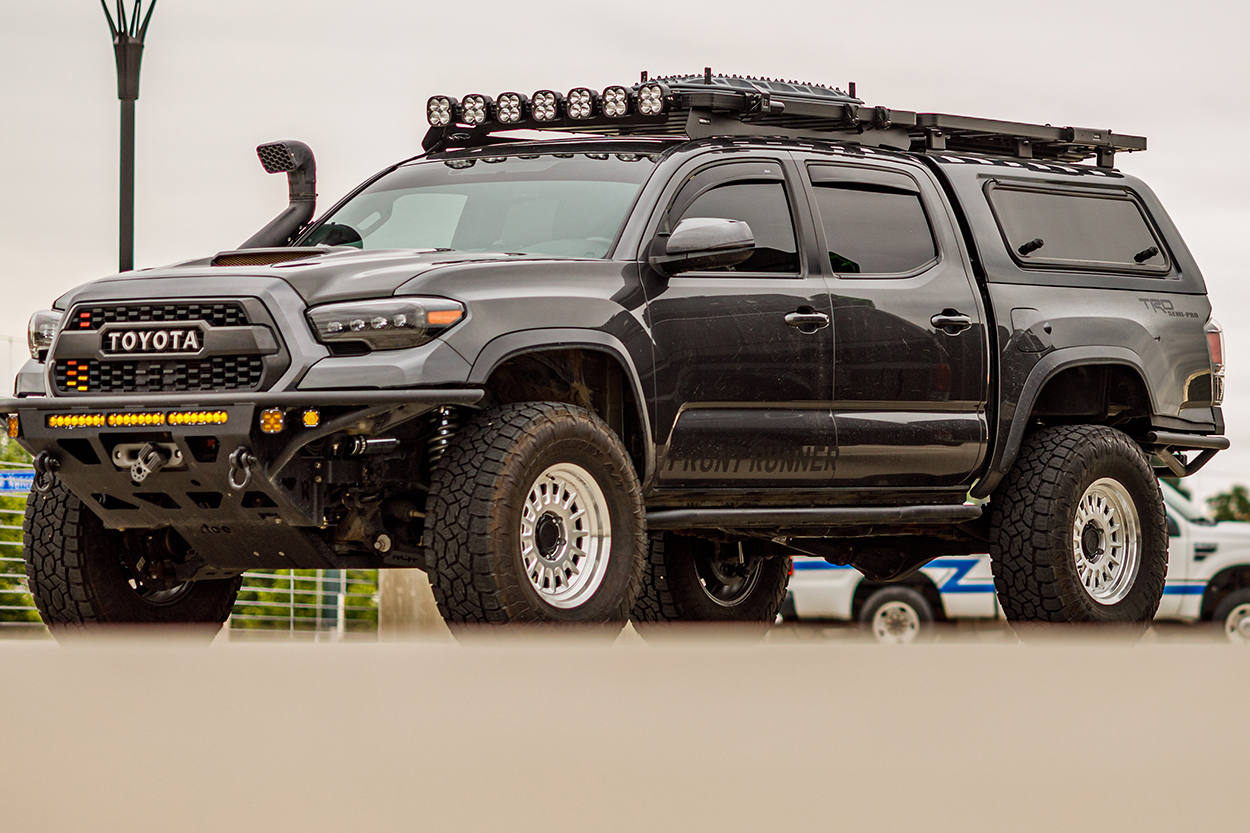 MGM 3rd Gen Tacoma with Front Runner Roof Rack, Relentless Fabrication Hybrid Front Bumper & Machined Wheels