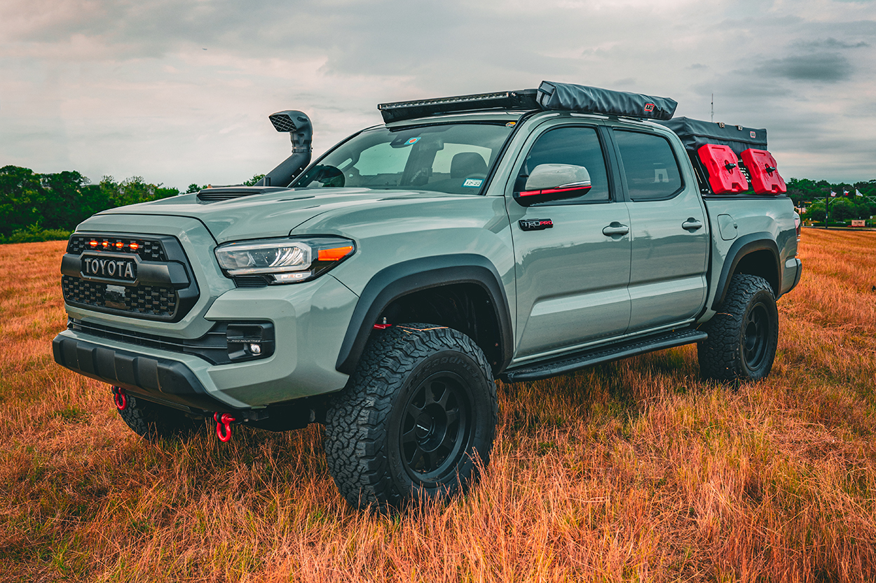 Lunar Rock 3rd Gen Tacoma with Cali-Raised Bed Rack & ARB Base Rack