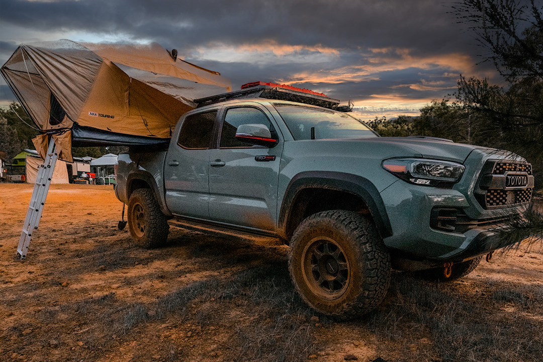 Lunar Rock 3rd Gen TRD Pro Tacoma with ARB RTT & Method Race Wheels