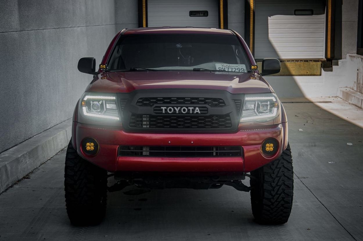 Red 2nd Gen Tacoma With Luxx-Series LED Projector Headlights In Black