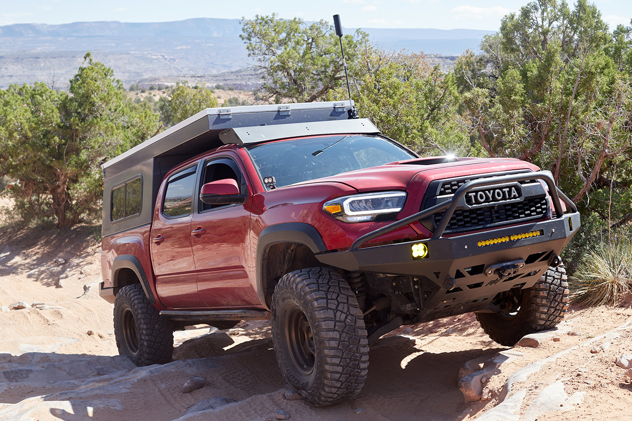 Barcelona Red 3rd Gen Toyota Tacoma With At The Helm Front & Rear Bumpers