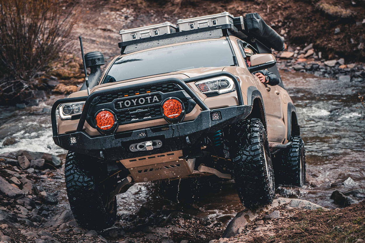 Tacoma with Backwoods Adventure Mods Hi-Lite Overland Front Bumper (Bull Bar)