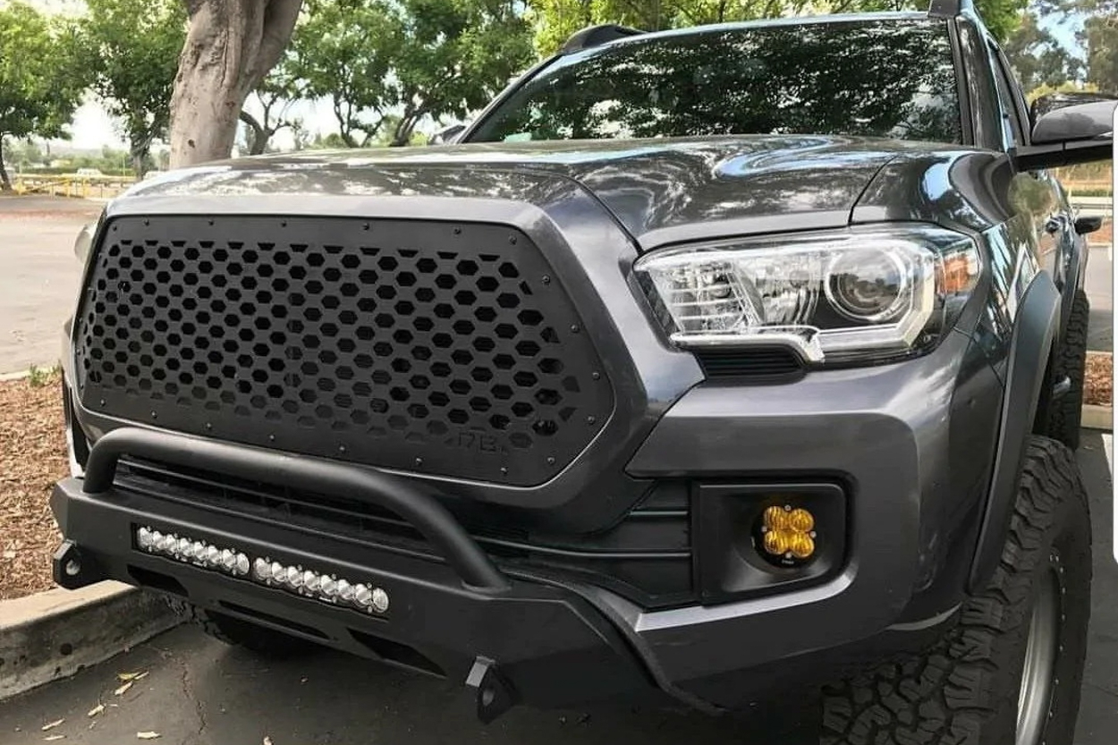 DB Customz Metal Mesh Grille Insert on Black 3rd Gen Tacoma With Off-Road Bumper