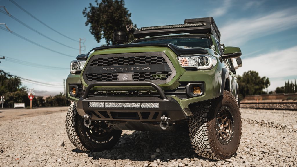 Army Green 3rd Gen Tacoma With New Cali Raised LED Low Profile Stealth Bumper