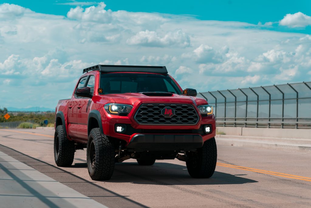 Red 3rd Gen Tacoma With Diode Dynamics Fog Light Pocket Kit