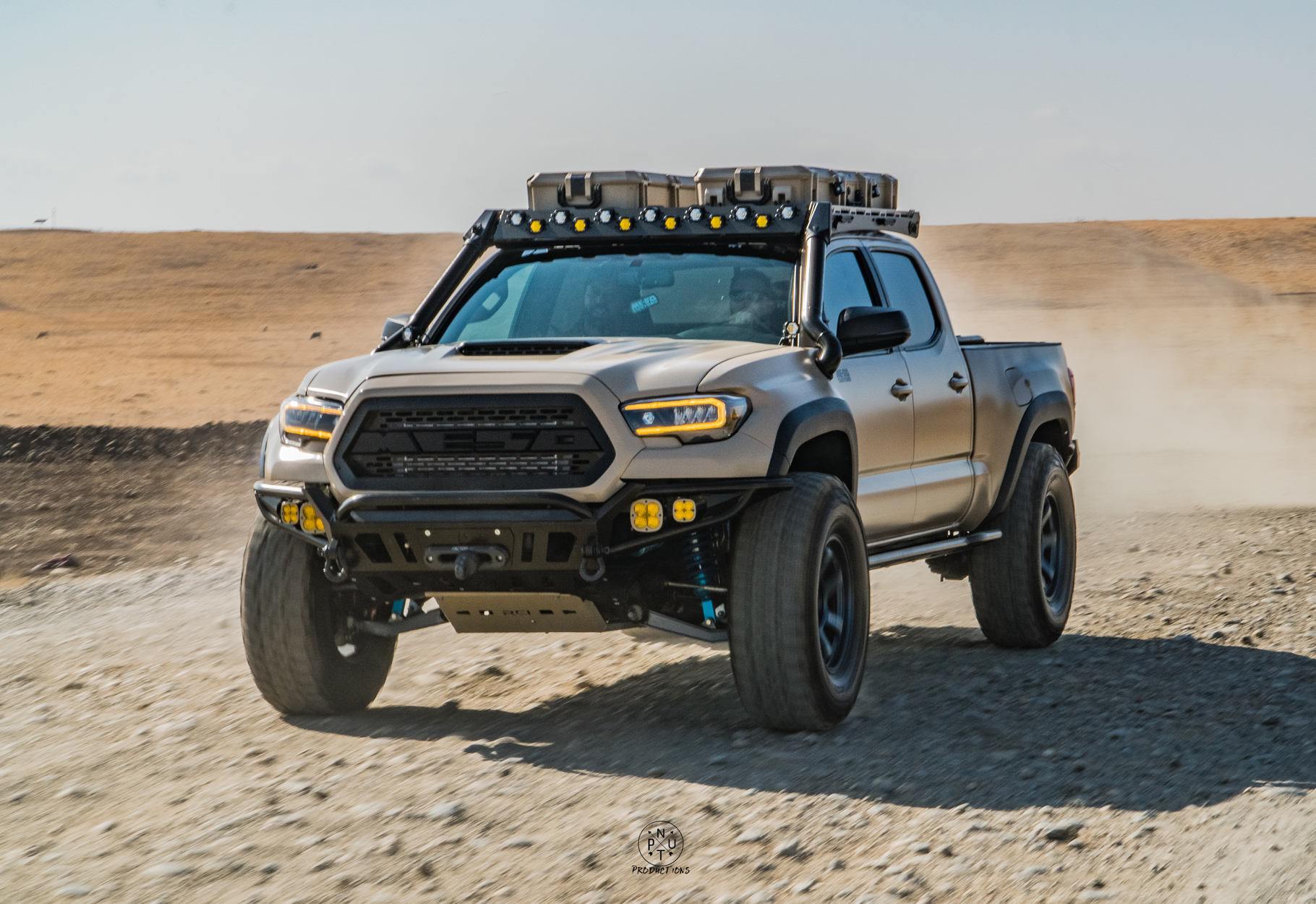 Lil Bs Front Bumper on 3rd Gen Toyota Tacoma (Quicksand Tacoma with UpTop Overland Rack)