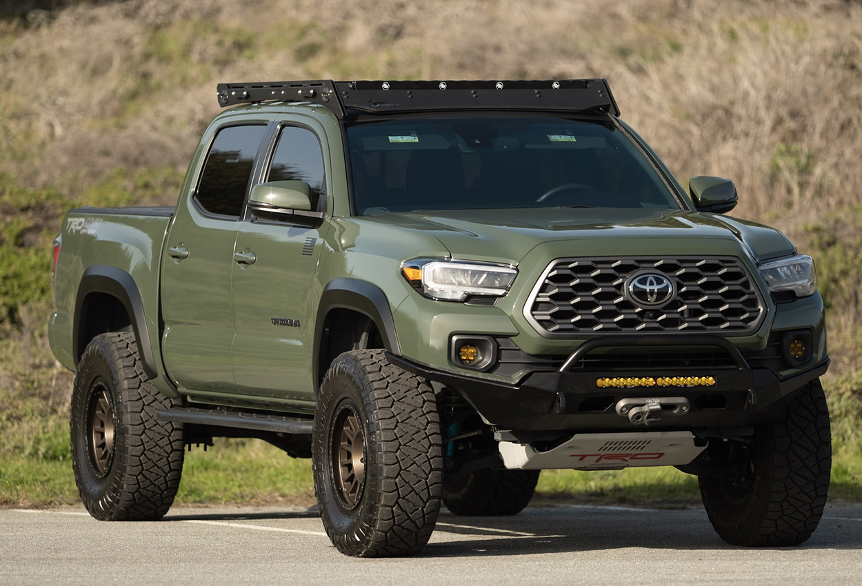 Army Green Tacoma with Prinsu Roof Rack with UpTop Overland AAP