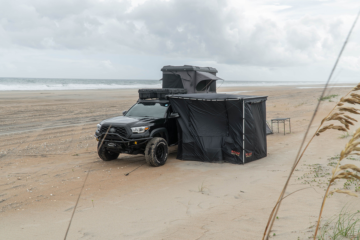 3rd Gen Tacoma with Roam Adventure Co 6.5ft Roof Top Awning & Awning Room