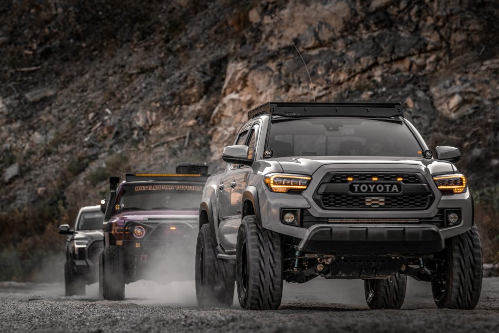 Cement 3rd Gen Tacoma With AlphaRex Headlights & Behind The Grille Hidden LED Bar